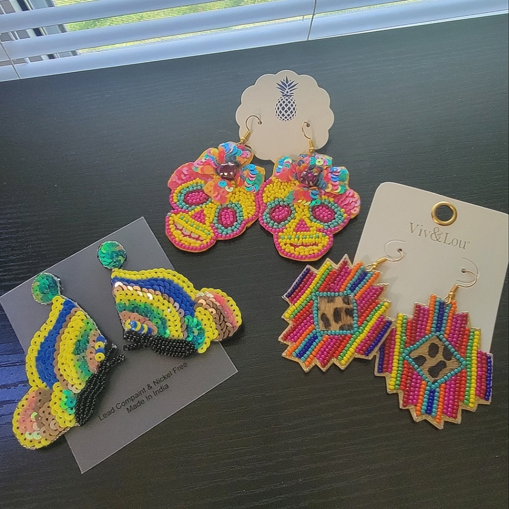 Sequined Earrings- 3 pairs (Asst)